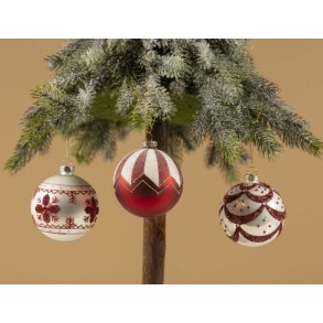 Julekugler/glaskugler til ophng i rd/hvid og 3 ass mnstre